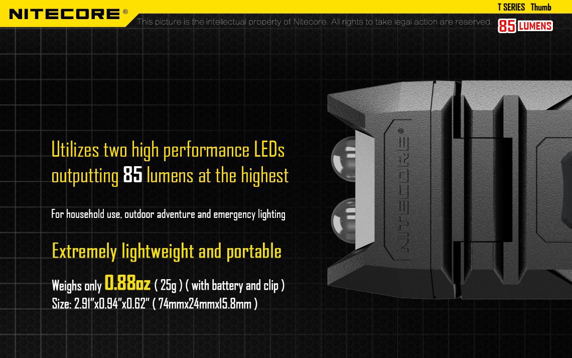 Nitecore Thumb 85 Lumens USB Rechargeable White & Red LED Keychain Light - Tiltable Work Light with Clip and a LumenTac USB Charging Cable