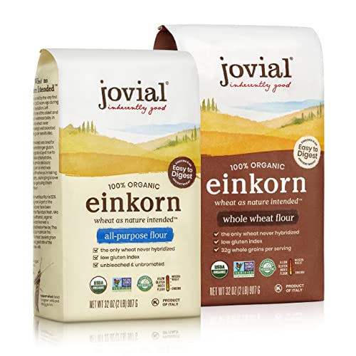 Jovial Einkorn 100% Organic Einkorn Baking Flour Variety Pack (All Purpose Flour & Whole Wheat Flour) - High Protein, Non-GMO, USDA Certified Organic, Product of Italy - 32 Oz, 2 Pack