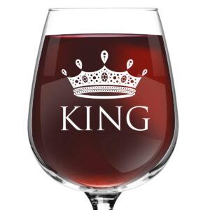 King and Queen Wine Glass Gift Set of 2 (12.75 oz) | Fun Novelty His and Hers or Husband Wife Drinkware | Couple, Newlywed| Wedding or Favorite Couples Gift | USA Made