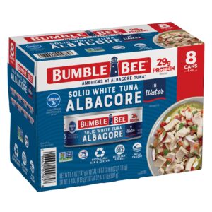 bumble bee solid white albacore tuna in water 5 oz can (pack of 8) - wild caught tuna - 29g protein per serving - non-gmo project verified gluten free kosher - great for tuna salad & recipes