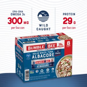 Bumble Bee Solid White Albacore Tuna in Water 5 oz Can (Pack of 8) - Wild Caught Tuna - 29g Protein per Serving - Non-GMO Project Verified Gluten Free Kosher - Great for Tuna Salad & Recipes