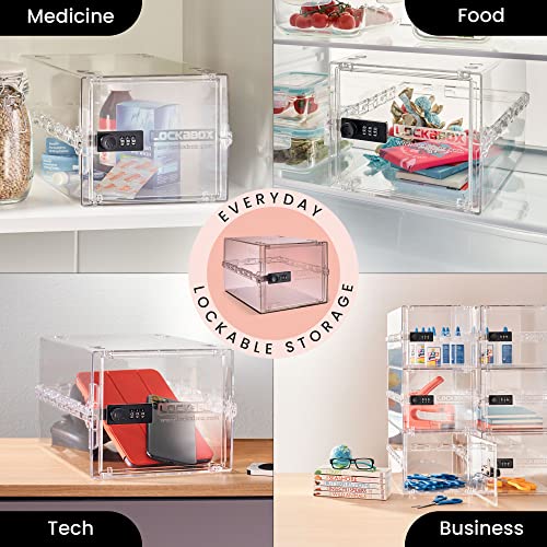 Lockabox One™ | Compact and Hygienic Lockable Storage Box for Food, Medicines, Tech and Home Safety | One Size 12 x 8 x 6.6 inches externally (Crystal)