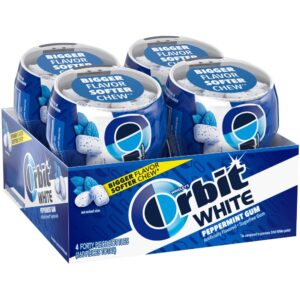 orbit gum white peppermint sugar free chewing gum bulk pack, 40 piece bottle (pack of 4)