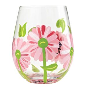 designs by lolita “oops a daisy” hand-painted artisan stemless wine glass, 20 oz.