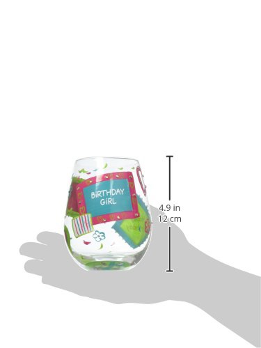 Designs by Lolita “Birthday Girl” Hand-painted Artisan Stemless Wine Glass, 20 oz.