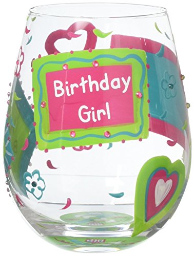 Designs by Lolita “Birthday Girl” Hand-painted Artisan Stemless Wine Glass, 20 oz.
