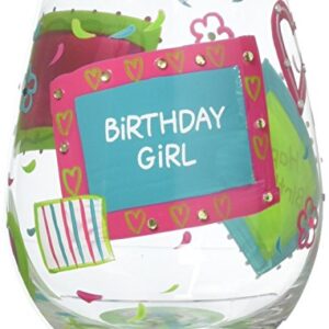 Designs by Lolita “Birthday Girl” Hand-painted Artisan Stemless Wine Glass, 20 oz.