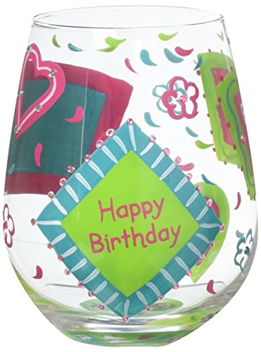 Designs by Lolita “Birthday Girl” Hand-painted Artisan Stemless Wine Glass, 20 oz.