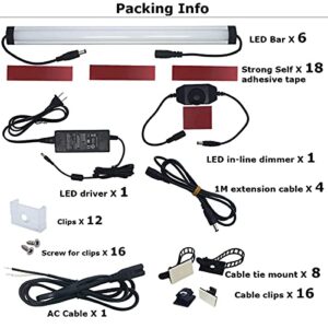 Under Cabinet LED Lighting Kit Plug in or Hardwired, 6 pcs 12 Inches Light Strips, 2000 Lumen, Super Bright, for Kitchen Counter, Closet, Shelf Lights, 31W, Warm White (6 Bars)