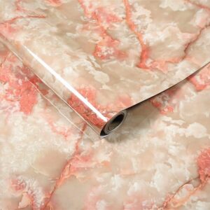 moyishi granite look marble gloss film vinyl self adhesive counter top peel and stick wall decal 15.8"x118" (amber)