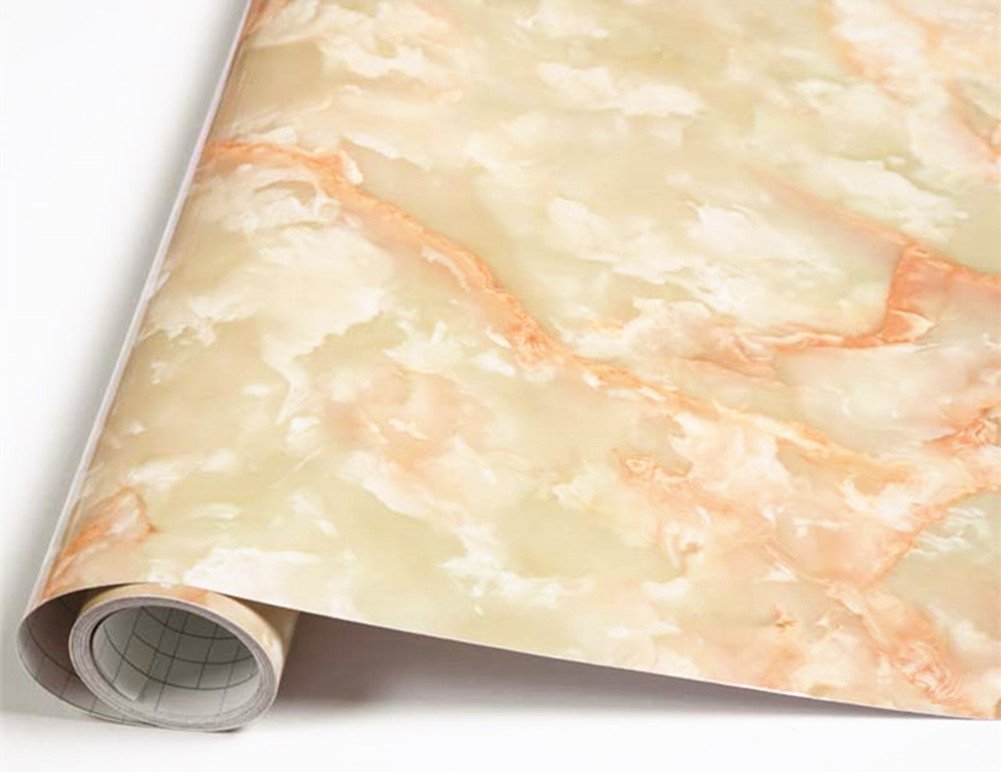 Moyishi Granite Look Marble Gloss Film Vinyl Self Adhesive Counter Top Peel and Stick Wall Decal 15.8"x118" (Amber)
