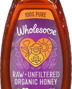 Wholesome Sweeteners Organic Raw Unfiltered Honey, Pesticide Free, Fair Trade, Non GMO & Non Glyphosate, 16 Ounce Squeeze Bottle (Pack of 1) (00280721)