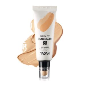 yadah silky fit concealer bb power brightening 1.18 ounce 21 light beige, 2 in 1 base makeup natural ingredients foundation cream