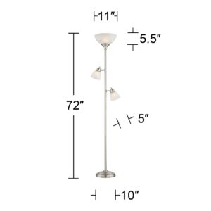 360 Lighting Ellery Modern Tree Torchiere Floor Lamp Standing 3-Light 72" Tall Brushed Nickel Silver Frosted White Glass Shade Decor for Living Room Reading House Bedroom Office