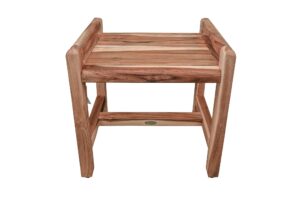 ecodecors eleganto shower stool 20" natural teak wood shower bench with liftaide arms wooden seat shower stool in earthy teak finish