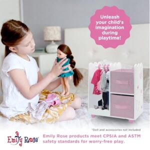 Emily Rose Doll Furniture | USA Business | 18 Inch Doll Clothes Closet Accessory - Wooden Doll Accessories Toy Playsets | 5 Free Wooden 18" Doll Hangers and 2 Large Storage Bins - Butterfly