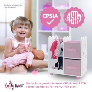 Emily Rose Doll Furniture | USA Business | 18 Inch Doll Clothes Closet Accessory - Wooden Doll Accessories Toy Playsets | 5 Free Wooden 18" Doll Hangers and 2 Large Storage Bins - Butterfly