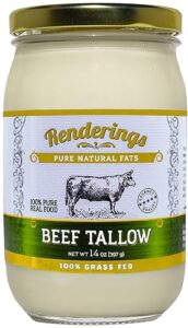 renderings beef tallow, 100% grass-fed & finished, cooking, baking and frying, 14 oz jar