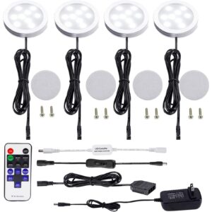 aiboo led under cabinet lighting kit 4 packs of 12v puck lights with rf dimmable wireless rf remote control for kitchen counter accent lighting(daylight white)