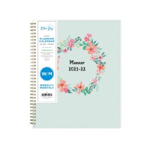 blue sky 2021-2022 academic year weekly & monthly planner, 8.5" x 11", frosted flexible cover, wirebound, laurel (131947)