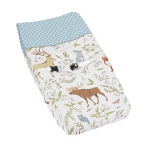 sweet jojo designs blue, grey and white woodland animal toile baby girl or boy changing pad cover