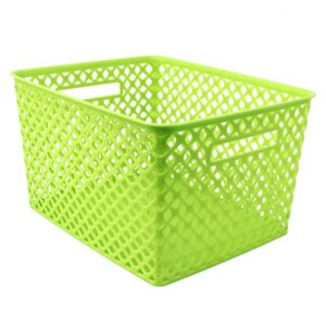 romanoff products woven basket, large, lime green