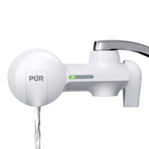 pur faucet mount water filtration system, 2-in-1 powerful filtration with lead reduction, horizontal, white, pfm150w