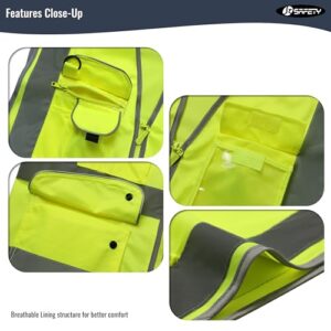 JKSafety 9 Pockets Class 2 High Visibility Zipper Front Safety Vest With Reflective Strips,Meets ANSI/ISEA Standard (Large, 150-Yellow)