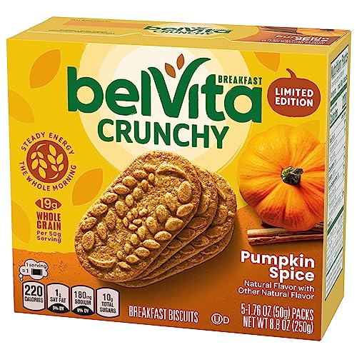 belVita Pumpkin Spice Breakfast Biscuits, 30 Total Packs, 6 Boxes (4 Biscuits Per Pack)