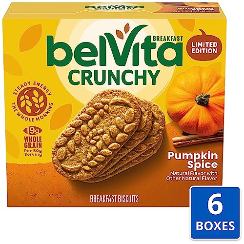 belVita Pumpkin Spice Breakfast Biscuits, 30 Total Packs, 6 Boxes (4 Biscuits Per Pack)