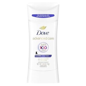 dove advanced care antiperspirant deodorant stick sheer fresh anti-stain antiperspirant deodorant for soft underarms 72-hour underarm odor protection and all-day sweat control 2.6 oz