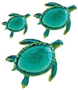 comfy hour ocean voyage with sea turtles collection coastal ocean sea turtles hanging wall art decor set (3 pieces - large), outdoor or indoor, metal and glass, green