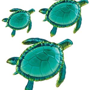 Comfy Hour Ocean Voyage with Sea Turtles Collection Coastal Ocean Sea Turtles Hanging Wall Art Decor Set (3 Pieces - Large), Outdoor or Indoor, Metal and Glass, Green