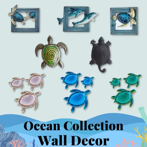 Comfy Hour Ocean Voyage with Sea Turtles Collection Coastal Ocean Sea Turtles Hanging Wall Art Decor Set (3 Pieces - Large), Outdoor or Indoor, Metal and Glass, Green