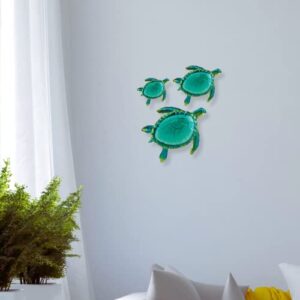 Comfy Hour Ocean Voyage with Sea Turtles Collection Coastal Ocean Sea Turtles Hanging Wall Art Decor Set (3 Pieces - Large), Outdoor or Indoor, Metal and Glass, Green