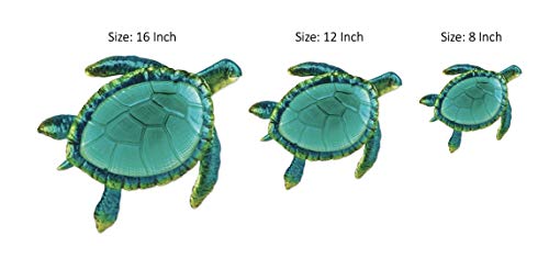 Comfy Hour Ocean Voyage with Sea Turtles Collection Coastal Ocean Sea Turtles Hanging Wall Art Decor Set (3 Pieces - Large), Outdoor or Indoor, Metal and Glass, Green