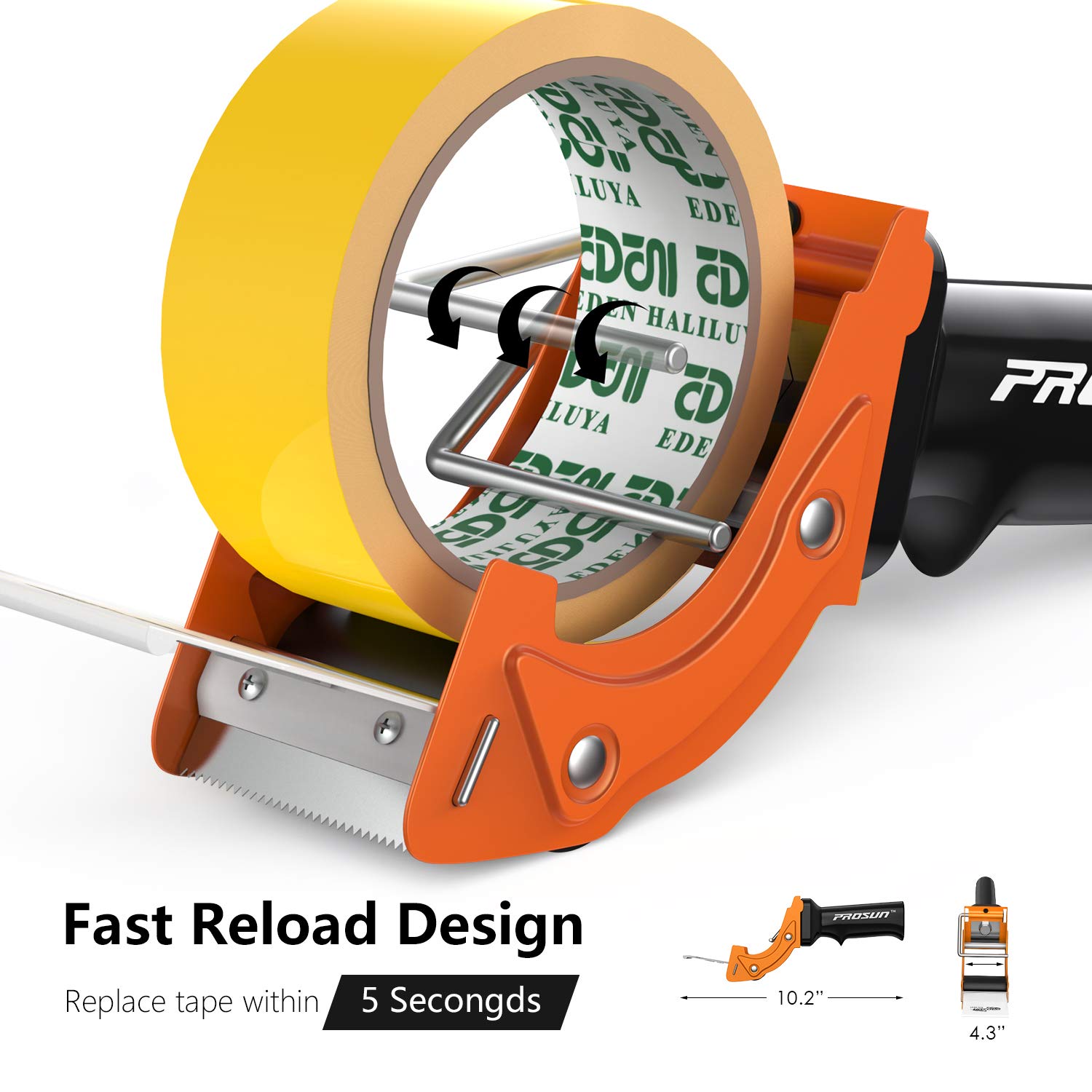 PROSUN Fast Reload 2 Inch Tape Gun Dispenser Packing Packaging Sealing Cutter Orange