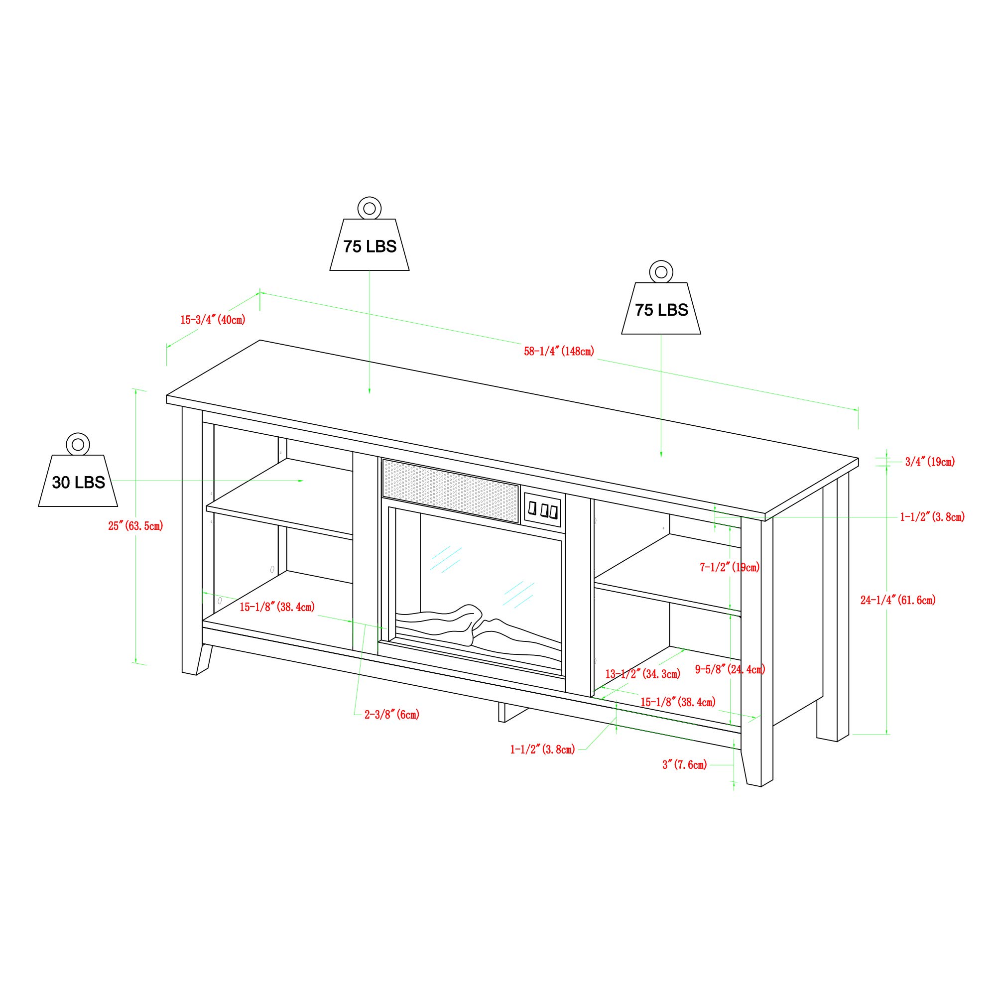 Home Accent Furnishings Lucas 58 Inch Fireplace Television Stand in White Wash