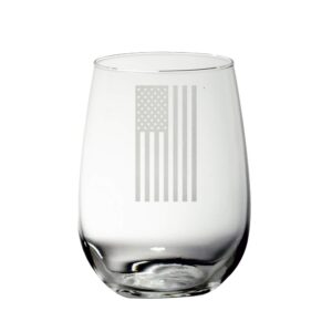 american flag ectched glass (stemless wine)