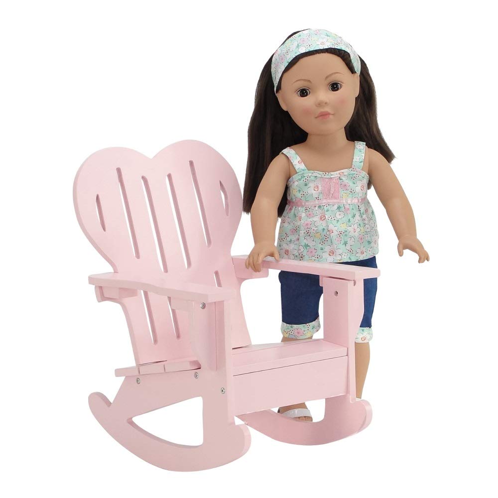 Emily Rose 18 Inch Doll Wooden Furniture | Pink Outdoor 18" Doll Adirondack Rocking Chair | Fits Most 14-19" Dolls