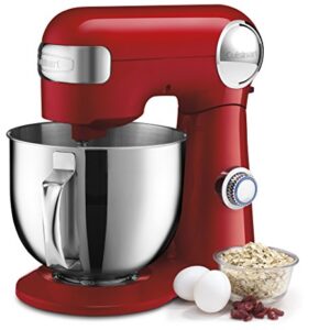 Cuisinart Stand Mixer, 12 Speed, 5.5 Quart Stainless Steel Bowl, Chef’s Whisk, Mixing Paddle, Dough Hook, Splash Guard w/ Pour Spout, Ruby Red, SM-50R, Manual