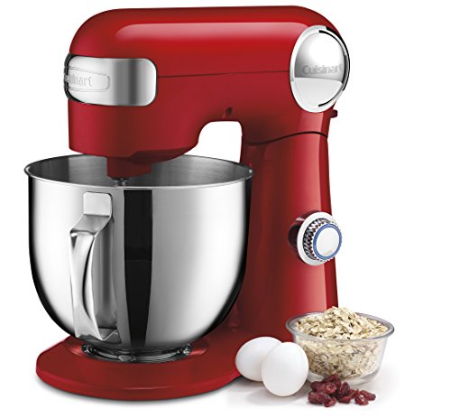 Cuisinart Stand Mixer, 12 Speed, 5.5 Quart Stainless Steel Bowl, Chef’s Whisk, Mixing Paddle, Dough Hook, Splash Guard w/ Pour Spout, Ruby Red, SM-50R, Manual