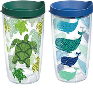 tervis turtle and whale pattern made in usa double walled insulated tumbler cup keeps drinks cold & hot, 16oz - 2pk, clear
