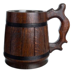 myfancycraft gifts for men wood beer mug with box stainless steel cup men souvenir handmade retro brown