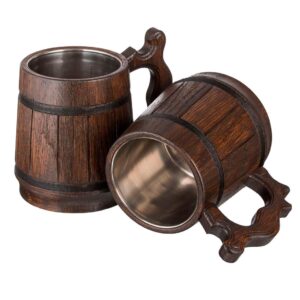 MyFancyCraft Gifts for Men Wood Beer Mug with Box Stainless Steel Cup Men Souvenir Handmade Retro Brown