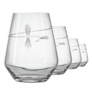 rolf glass | fly fishing stemless wine tumbler 18 ounce | stemless wine glasses | set of 4 | lead-free glass | engraved tumbler glasses | made in the us