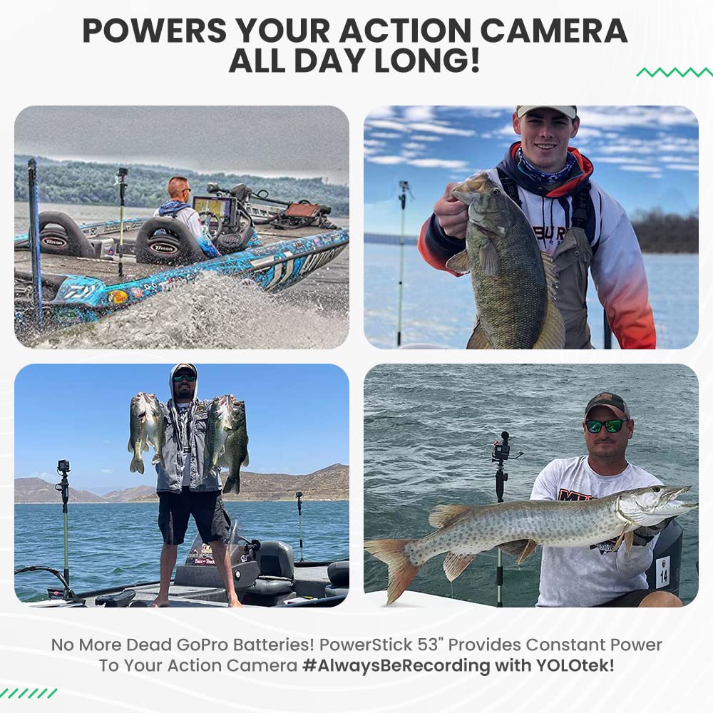 PowerStick 53" Stick Only GoPro Boat Mount & Constant Power YOLOtek VeteranOwned. Go Pro Camera Bass Boat Accessories. GoPro Mount for Go Pro Hero 11 DJI & All Action Camera. Fishing Camera Power Pole