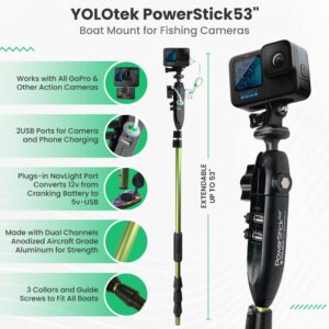 PowerStick 53" Stick Only GoPro Boat Mount & Constant Power YOLOtek VeteranOwned. Go Pro Camera Bass Boat Accessories. GoPro Mount for Go Pro Hero 11 DJI & All Action Camera. Fishing Camera Power Pole