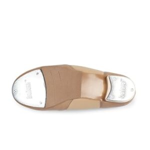 Balera Girls Tap Shoes Slip On Shoe with Leather and Stretch Inset Rubber Sole with Taps Caramel