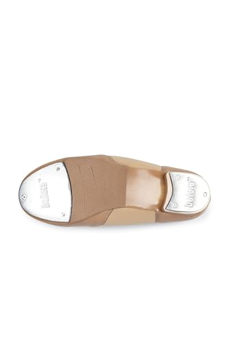 Balera Girls Tap Shoes Slip On Shoe with Leather and Stretch Inset Rubber Sole with Taps Caramel